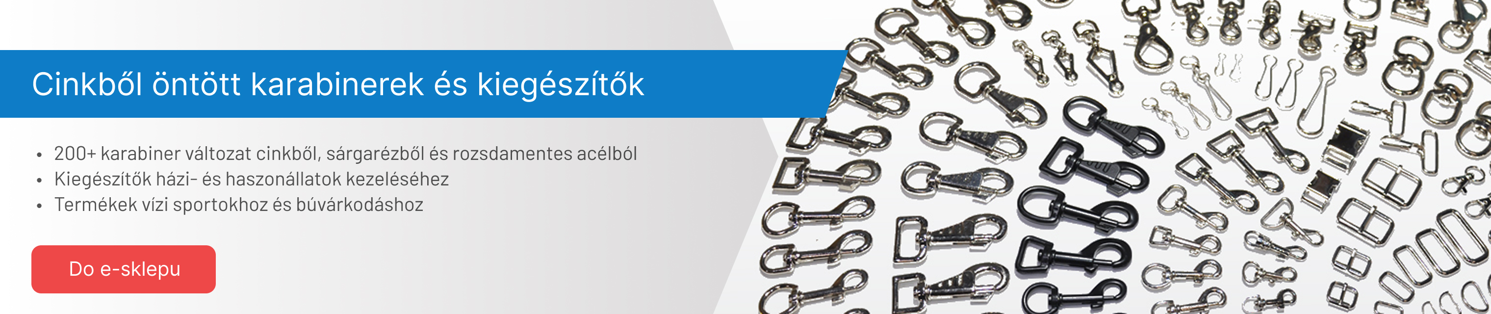 Cinkből öntött karabinerek és kiegészítők