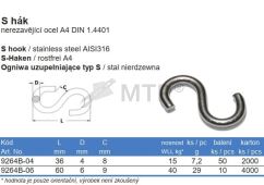 S hák, nerez A4