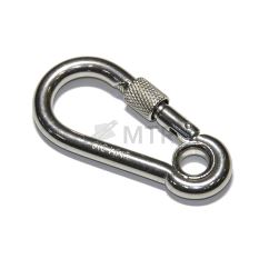 Snap hook with eyelet and screw lock DIN 5299A, st. steel A4