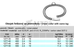 Obojek řetězový se jmenovkou